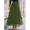 imagePRETTYGARDEN Tulle Skirts for Women 2025 Fall Fashion Elastic High Waisted Fairy Tiered Flowy ALine Casual Maxi Long SkirtArmy Green