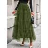 imagePRETTYGARDEN Tulle Skirts for Women 2025 Fall Fashion Elastic High Waisted Fairy Tiered Flowy ALine Casual Maxi Long SkirtArmy Green
