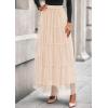 imagePRETTYGARDEN Tulle Skirts for Women 2025 Fall Fashion Elastic High Waisted Fairy Tiered Flowy ALine Casual Maxi Long SkirtBeige