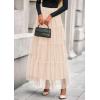 imagePRETTYGARDEN Tulle Skirts for Women 2025 Fall Fashion Elastic High Waisted Fairy Tiered Flowy ALine Casual Maxi Long SkirtBeige