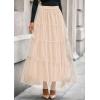 imagePRETTYGARDEN Tulle Skirts for Women 2025 Fall Fashion Elastic High Waisted Fairy Tiered Flowy ALine Casual Maxi Long SkirtBeige