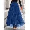 imagePRETTYGARDEN Tulle Skirts for Women 2025 Fall Fashion Elastic High Waisted Fairy Tiered Flowy ALine Casual Maxi Long SkirtBlue