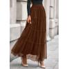 imagePRETTYGARDEN Tulle Skirts for Women 2025 Fall Fashion Elastic High Waisted Fairy Tiered Flowy ALine Casual Maxi Long SkirtBrown