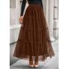imagePRETTYGARDEN Tulle Skirts for Women 2025 Fall Fashion Elastic High Waisted Fairy Tiered Flowy ALine Casual Maxi Long SkirtBrown