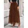imagePRETTYGARDEN Tulle Skirts for Women 2025 Fall Fashion Elastic High Waisted Fairy Tiered Flowy ALine Casual Maxi Long SkirtBrown