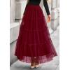 imagePRETTYGARDEN Tulle Skirts for Women 2025 Fall Fashion Elastic High Waisted Fairy Tiered Flowy ALine Casual Maxi Long SkirtBurgundy
