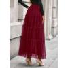 imagePRETTYGARDEN Tulle Skirts for Women 2025 Fall Fashion Elastic High Waisted Fairy Tiered Flowy ALine Casual Maxi Long SkirtBurgundy