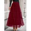 imagePRETTYGARDEN Tulle Skirts for Women 2025 Fall Fashion Elastic High Waisted Fairy Tiered Flowy ALine Casual Maxi Long SkirtBurgundy