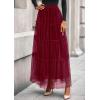 imagePRETTYGARDEN Tulle Skirts for Women 2025 Fall Fashion Elastic High Waisted Fairy Tiered Flowy ALine Casual Maxi Long SkirtBurgundy