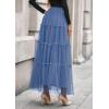imagePRETTYGARDEN Tulle Skirts for Women 2025 Fall Fashion Elastic High Waisted Fairy Tiered Flowy ALine Casual Maxi Long SkirtGrey Blue