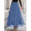 imagePRETTYGARDEN Tulle Skirts for Women 2025 Fall Fashion Elastic High Waisted Fairy Tiered Flowy ALine Casual Maxi Long SkirtGrey Blue