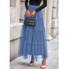 imagePRETTYGARDEN Tulle Skirts for Women 2025 Fall Fashion Elastic High Waisted Fairy Tiered Flowy ALine Casual Maxi Long SkirtGrey Blue