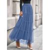 imagePRETTYGARDEN Tulle Skirts for Women 2025 Fall Fashion Elastic High Waisted Fairy Tiered Flowy ALine Casual Maxi Long SkirtGrey Blue