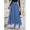 imagePRETTYGARDEN Tulle Skirts for Women 2025 Fall Fashion Elastic High Waisted Fairy Tiered Flowy ALine Casual Maxi Long SkirtGrey Blue