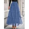 imagePRETTYGARDEN Tulle Skirts for Women 2025 Fall Fashion Elastic High Waisted Fairy Tiered Flowy ALine Casual Maxi Long SkirtGrey Blue