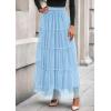 imagePRETTYGARDEN Tulle Skirts for Women 2025 Fall Fashion Elastic High Waisted Fairy Tiered Flowy ALine Casual Maxi Long SkirtLight Blue
