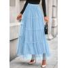 imagePRETTYGARDEN Tulle Skirts for Women 2025 Fall Fashion Elastic High Waisted Fairy Tiered Flowy ALine Casual Maxi Long SkirtLight Blue