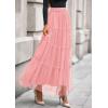 imagePRETTYGARDEN Tulle Skirts for Women 2025 Fall Fashion Elastic High Waisted Fairy Tiered Flowy ALine Casual Maxi Long SkirtLight Pink