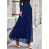 imagePRETTYGARDEN Tulle Skirts for Women 2025 Fall Fashion Elastic High Waisted Fairy Tiered Flowy ALine Casual Maxi Long SkirtNavy Blue