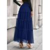imagePRETTYGARDEN Tulle Skirts for Women 2025 Fall Fashion Elastic High Waisted Fairy Tiered Flowy ALine Casual Maxi Long SkirtNavy Blue
