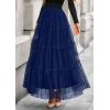 imagePRETTYGARDEN Tulle Skirts for Women 2025 Fall Fashion Elastic High Waisted Fairy Tiered Flowy ALine Casual Maxi Long SkirtNavy Blue
