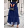 imagePRETTYGARDEN Tulle Skirts for Women 2025 Fall Fashion Elastic High Waisted Fairy Tiered Flowy ALine Casual Maxi Long SkirtNavy Blue