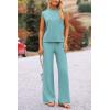 imagePRETTYGARDEN Womens 2 Piece Outfits Knit Loungewear High Low Pullover Tops and Wide Leg Pants Casual Sweater Sets TracksuitsBlue Green
