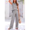 imagePRETTYGARDEN Womens 2 Piece Outfits Knit Loungewear High Low Pullover Tops and Wide Leg Pants Casual Sweater Sets TracksuitsLight Grey