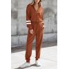 imagePRETTYGARDEN Womens 2 Piece Sweater Set Pullover Zip Up Sweatshirt Jogger Sweatpants Tracksuit Casual OutfitStriped Caramel
