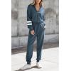 imagePRETTYGARDEN Womens 2 Piece Sweater Set Pullover Zip Up Sweatshirt Jogger Sweatpants Tracksuit Casual OutfitStriped Grey Blue