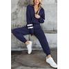 imagePRETTYGARDEN Womens 2 Piece Sweater Set Pullover Zip Up Sweatshirt Jogger Sweatpants Tracksuit Casual OutfitStriped Navy