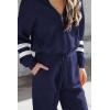 imagePRETTYGARDEN Womens 2 Piece Sweater Set Pullover Zip Up Sweatshirt Jogger Sweatpants Tracksuit Casual OutfitStriped Navy