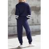 imagePRETTYGARDEN Womens 2 Piece Sweater Set Pullover Zip Up Sweatshirt Jogger Sweatpants Tracksuit Casual OutfitStriped Navy