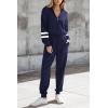 imagePRETTYGARDEN Womens 2 Piece Sweater Set Pullover Zip Up Sweatshirt Jogger Sweatpants Tracksuit Casual OutfitStriped Navy