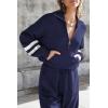 imagePRETTYGARDEN Womens 2 Piece Sweater Set Pullover Zip Up Sweatshirt Jogger Sweatpants Tracksuit Casual OutfitStriped Navy
