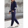 imagePRETTYGARDEN Womens 2 Piece Sweater Set Pullover Zip Up Sweatshirt Jogger Sweatpants Tracksuit Casual OutfitStriped Navy