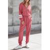 imagePRETTYGARDEN Womens 2 Piece Sweater Set Pullover Zip Up Sweatshirt Jogger Sweatpants Tracksuit Casual OutfitStriped Pink