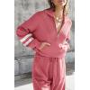 imagePRETTYGARDEN Womens 2 Piece Sweater Set Pullover Zip Up Sweatshirt Jogger Sweatpants Tracksuit Casual OutfitStriped Pink