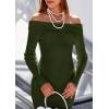 imagePRETTYGARDEN Womens 2025 Fall Sweater Dress Long Sleeve Off Shoulder Slit Maxi Bodycon Cocktail Party DressesArmy Green