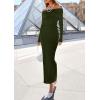 imagePRETTYGARDEN Womens 2025 Fall Sweater Dress Long Sleeve Off Shoulder Slit Maxi Bodycon Cocktail Party DressesArmy Green
