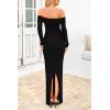 imagePRETTYGARDEN Womens 2025 Fall Sweater Dress Long Sleeve Off Shoulder Slit Maxi Bodycon Cocktail Party DressesBlack