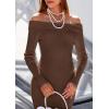 imagePRETTYGARDEN Womens 2025 Fall Sweater Dress Long Sleeve Off Shoulder Slit Maxi Bodycon Cocktail Party DressesDark Brown