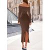 imagePRETTYGARDEN Womens 2025 Fall Sweater Dress Long Sleeve Off Shoulder Slit Maxi Bodycon Cocktail Party DressesDark Brown