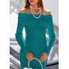imagePRETTYGARDEN Womens 2025 Fall Sweater Dress Long Sleeve Off Shoulder Slit Maxi Bodycon Cocktail Party DressesDark Cyan
