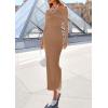 imagePRETTYGARDEN Womens 2025 Fall Sweater Dress Long Sleeve Off Shoulder Slit Maxi Bodycon Cocktail Party DressesKhaki