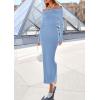 imagePRETTYGARDEN Womens 2025 Fall Sweater Dress Long Sleeve Off Shoulder Slit Maxi Bodycon Cocktail Party DressesLight Blue