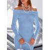 imagePRETTYGARDEN Womens 2025 Fall Sweater Dress Long Sleeve Off Shoulder Slit Maxi Bodycon Cocktail Party DressesLight Blue