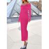 imagePRETTYGARDEN Womens 2025 Fall Sweater Dress Long Sleeve Off Shoulder Slit Maxi Bodycon Cocktail Party DressesRose Red