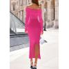 imagePRETTYGARDEN Womens 2025 Fall Sweater Dress Long Sleeve Off Shoulder Slit Maxi Bodycon Cocktail Party DressesRose Red