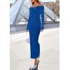 imagePRETTYGARDEN Womens 2025 Fall Sweater Dress Long Sleeve Off Shoulder Slit Maxi Bodycon Cocktail Party DressesRoyal Blue